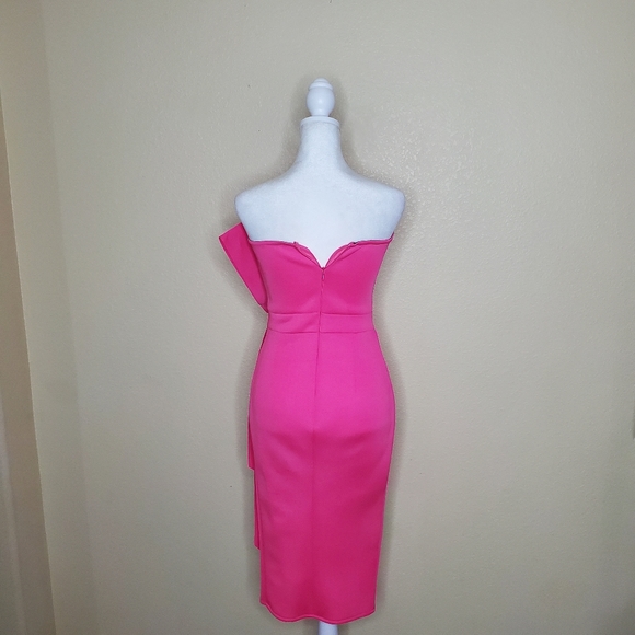 No Brand Strapless Hot Pink Midi Cocktail Dress with Bow, XS - Picture 6 of 10